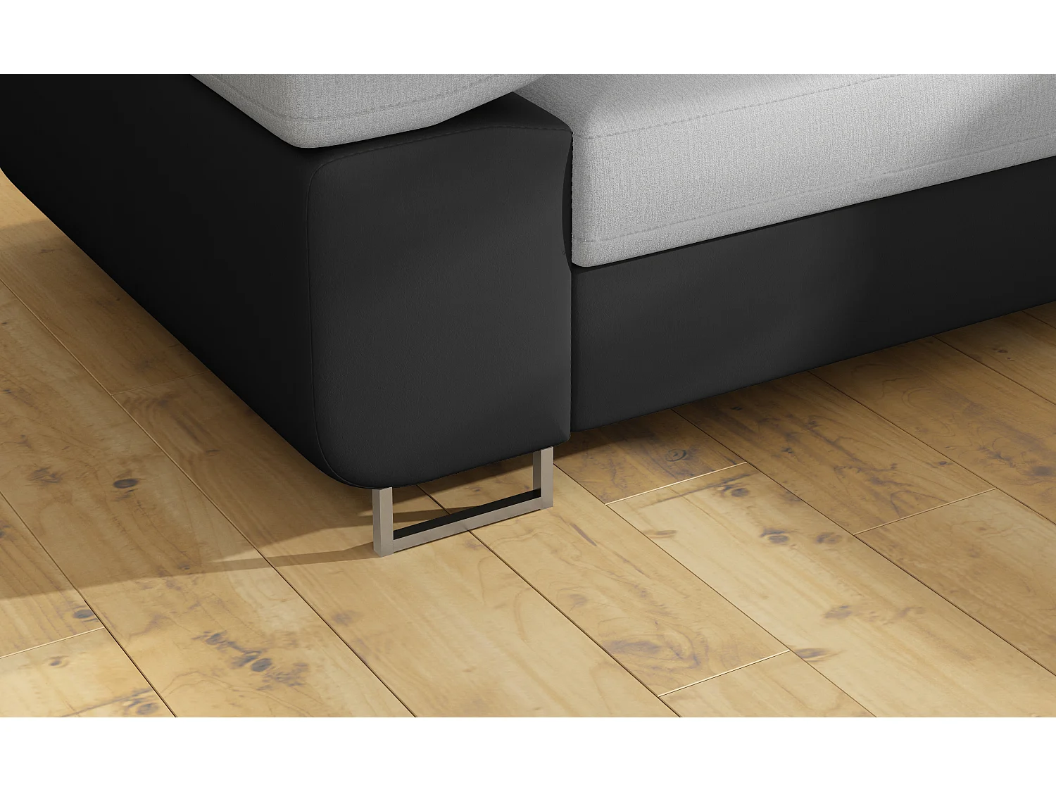Sofá esquinero convertible en símil piel y tela reposacabezas elevables - Colección Marka-Negro/Gris claro-Ángulos rectos