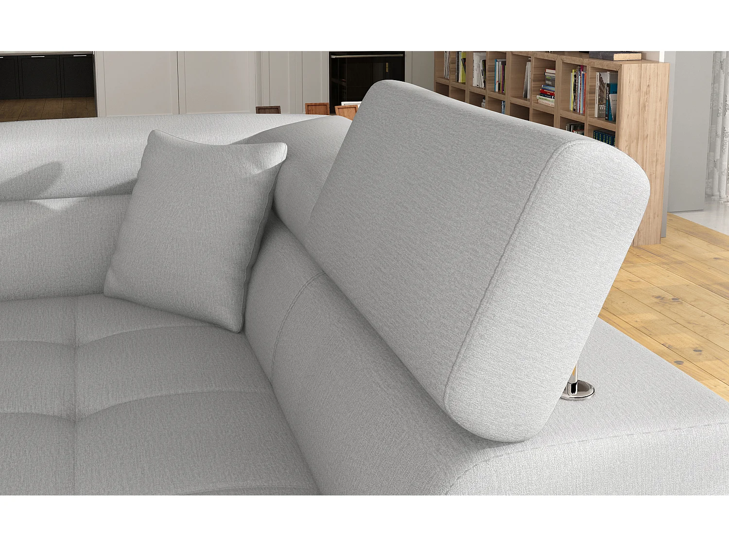 Sofá esquinero convertible en símil piel y tela reposacabezas elevables - Colección Marka-Negro/Gris claro-Ángulos rectos
