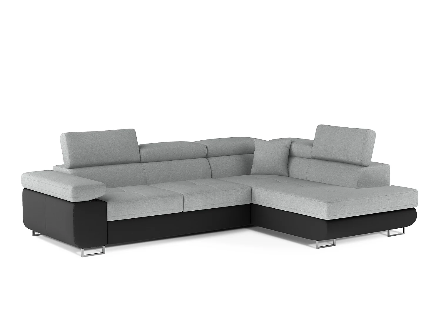 Sofá esquinero convertible en símil piel y tela reposacabezas elevables - Colección Marka-Negro/Gris claro-Ángulos rectos