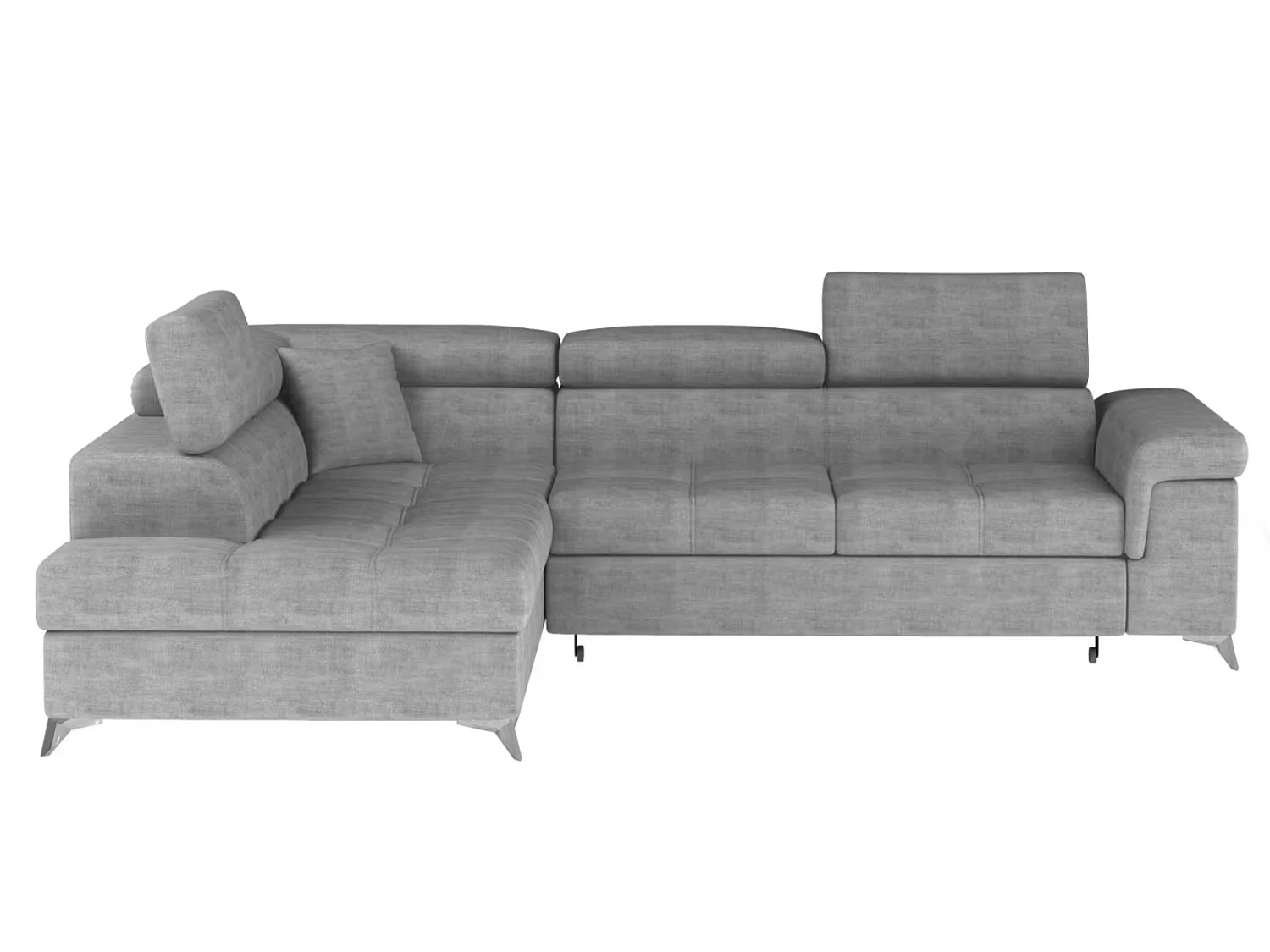 Canapé d’angle convertible MARIDO en tissu avec coffre et têtières réglables – 275cm-Gris souris-angle gauche