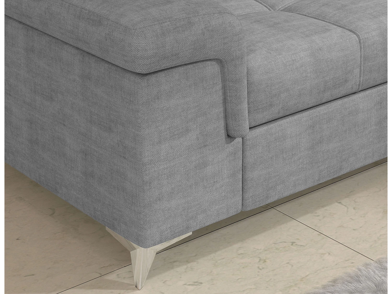 Canapé d’angle convertible MARIDO en tissu avec coffre et têtières réglables – 275cm-Gris souris-angle gauche