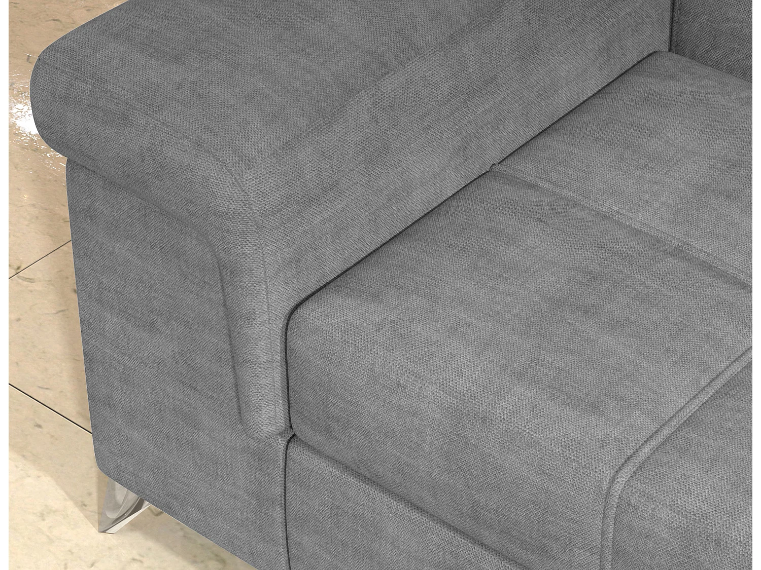 Canapé d’angle convertible MARIDO en tissu avec coffre et têtières réglables – 275cm-Gris souris-angle gauche