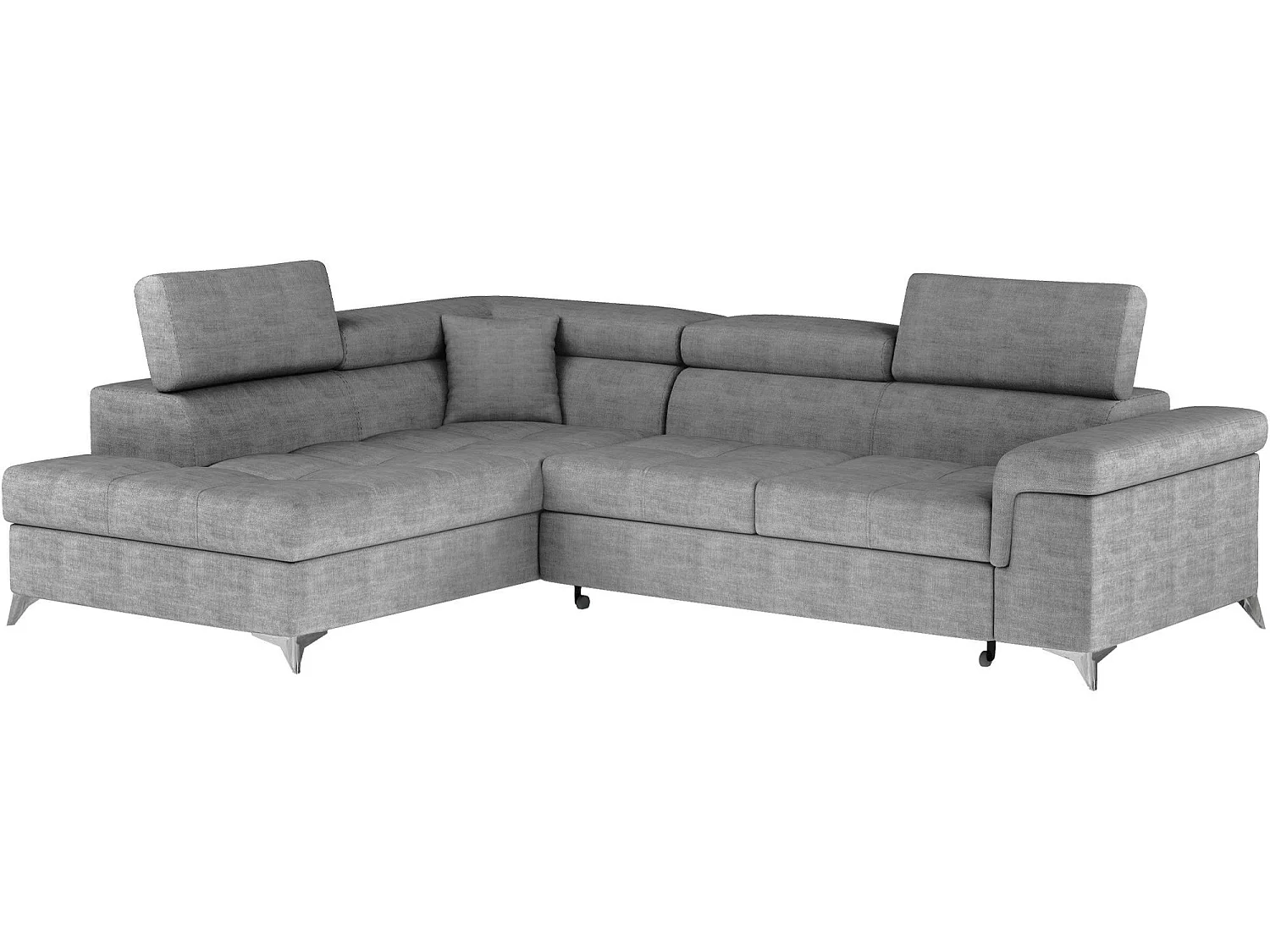 Canapé d’angle convertible MARIDO en tissu avec coffre et têtières réglables – 275cm-Gris souris-angle gauche