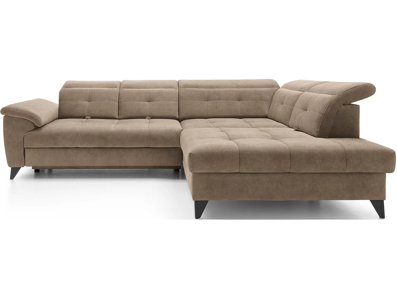 Canapé d'angle convertible tissu velouté KARIN - Coffre et appuis-tête réglables-Marron clair-angle droit