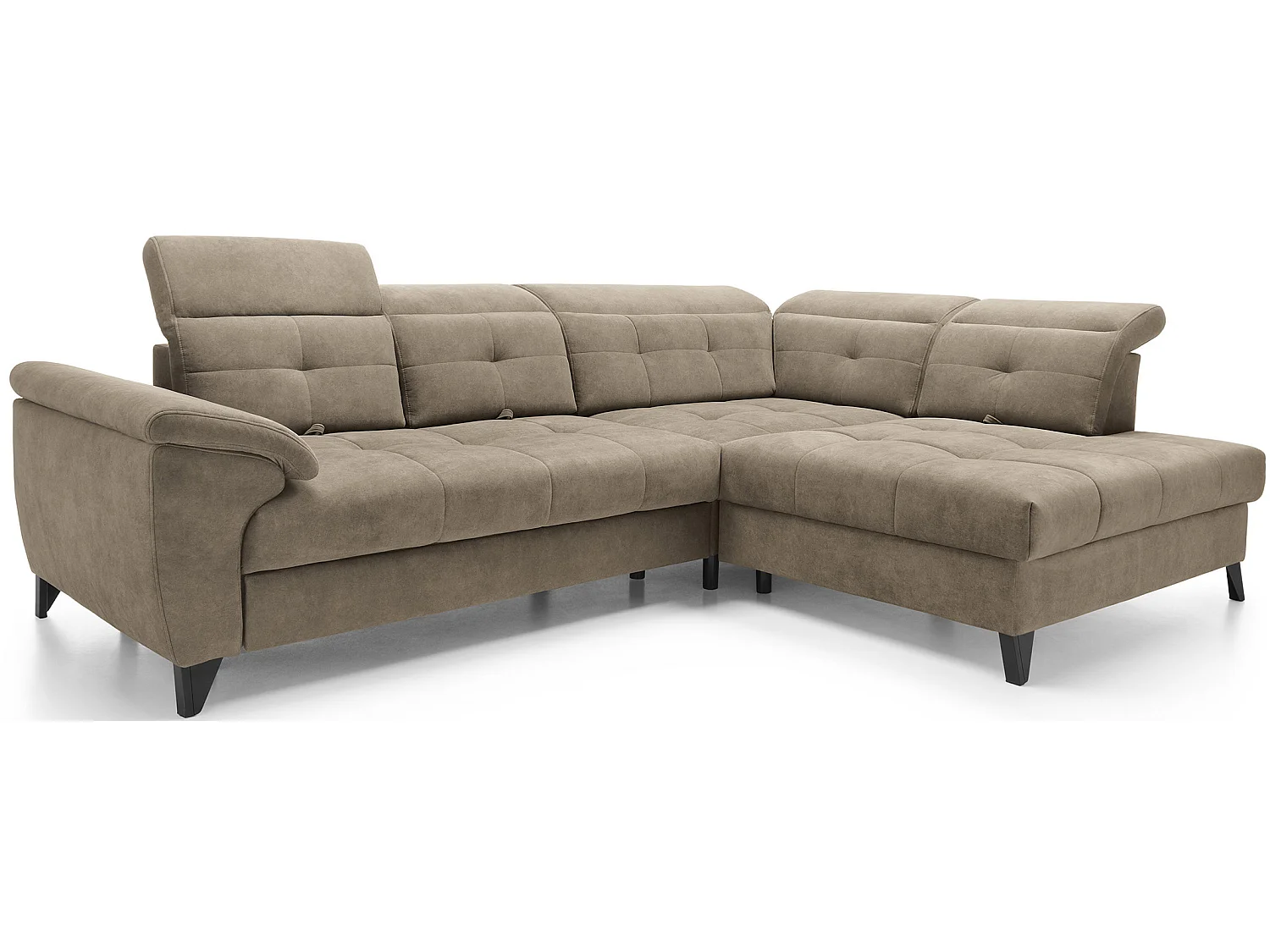 Canapé d'angle convertible tissu velouté KARIN - Coffre et appuis-tête réglables-Marron clair-angle droit