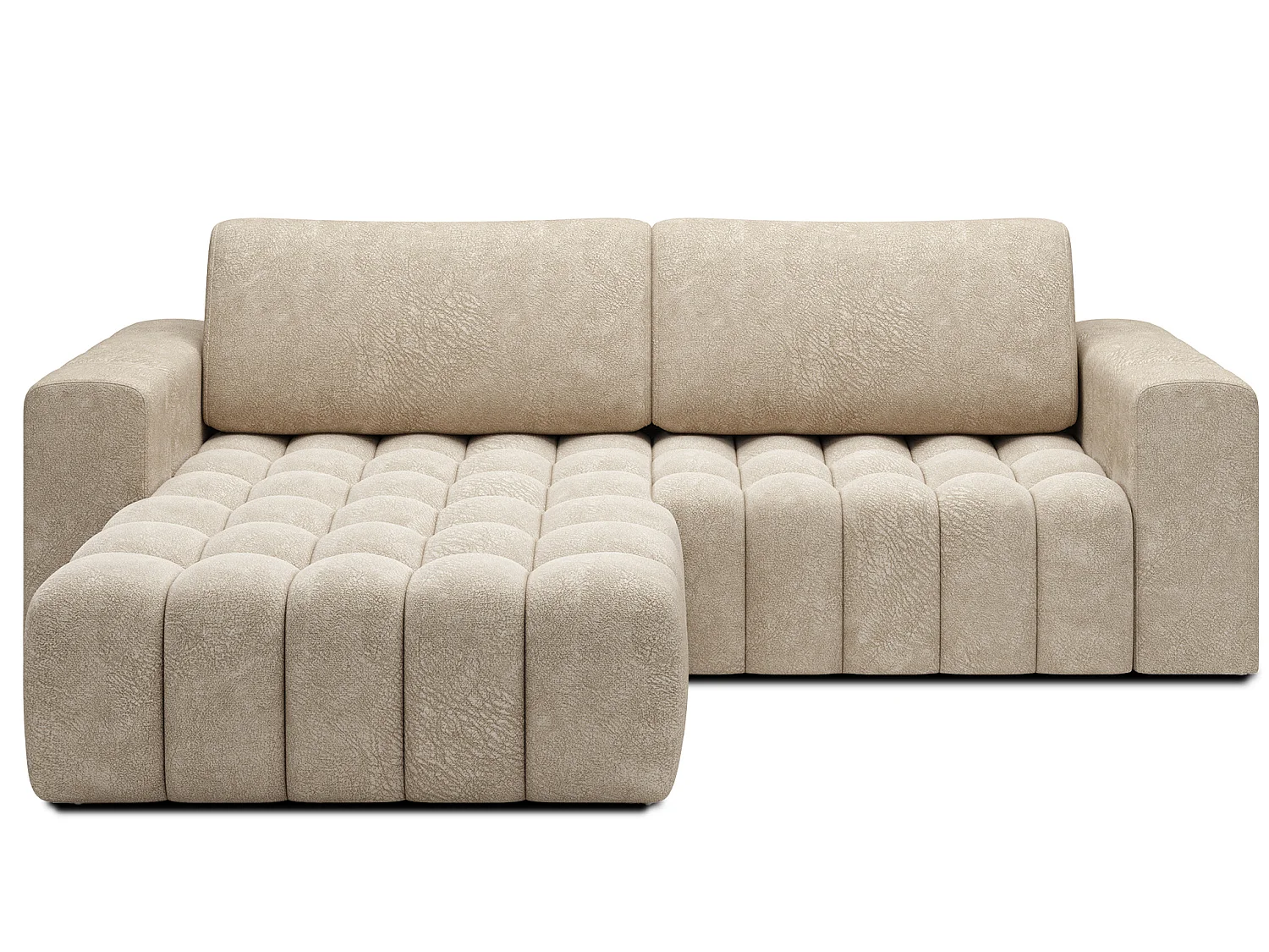 Canapé d’angle convertible BOZEN en velours capitonné avec coffre – 250cm-Beige-angle gauche