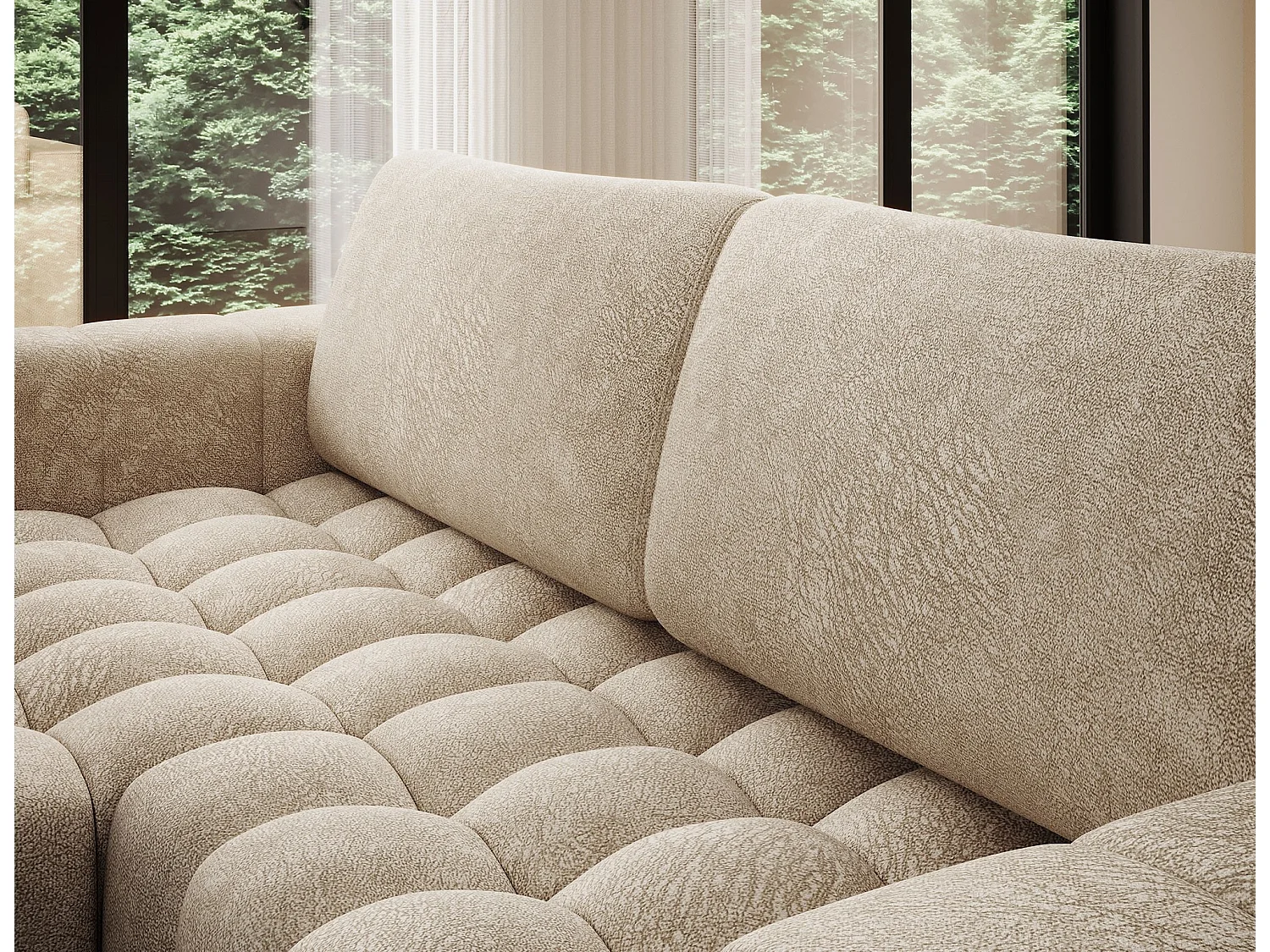 Canapé d’angle convertible BOZEN en velours capitonné avec coffre – 250cm-Beige-angle gauche