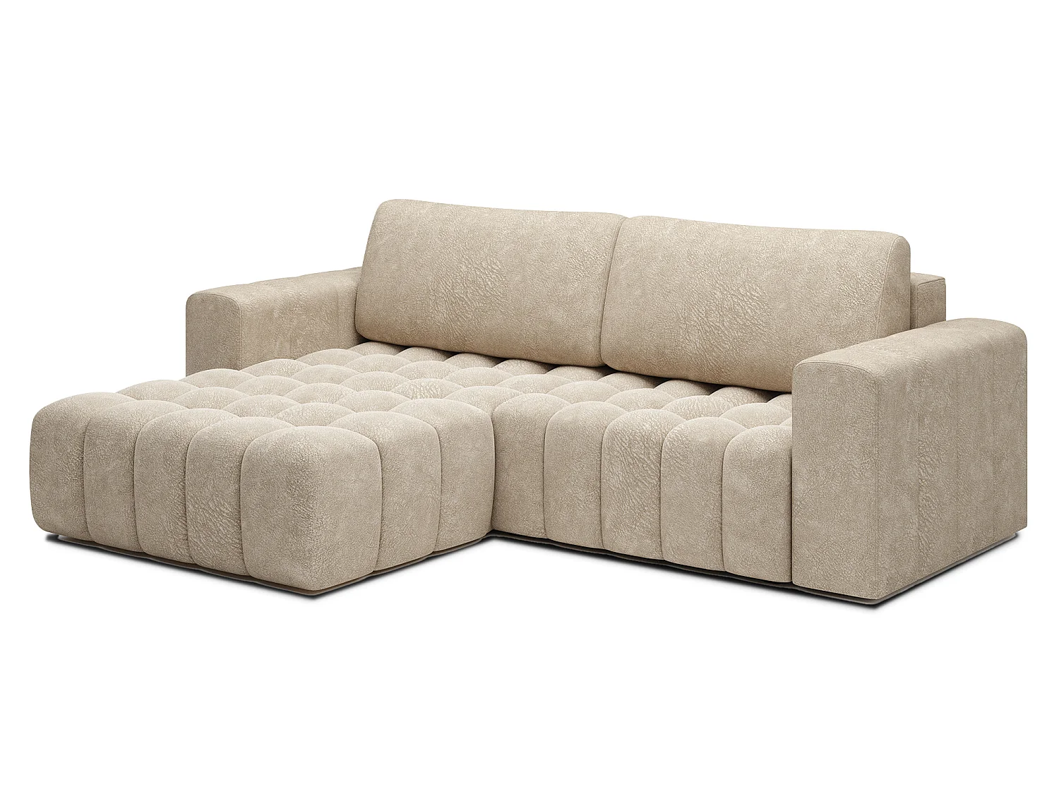 Canapé d’angle convertible BOZEN en velours capitonné avec coffre – 250cm-Beige-angle gauche