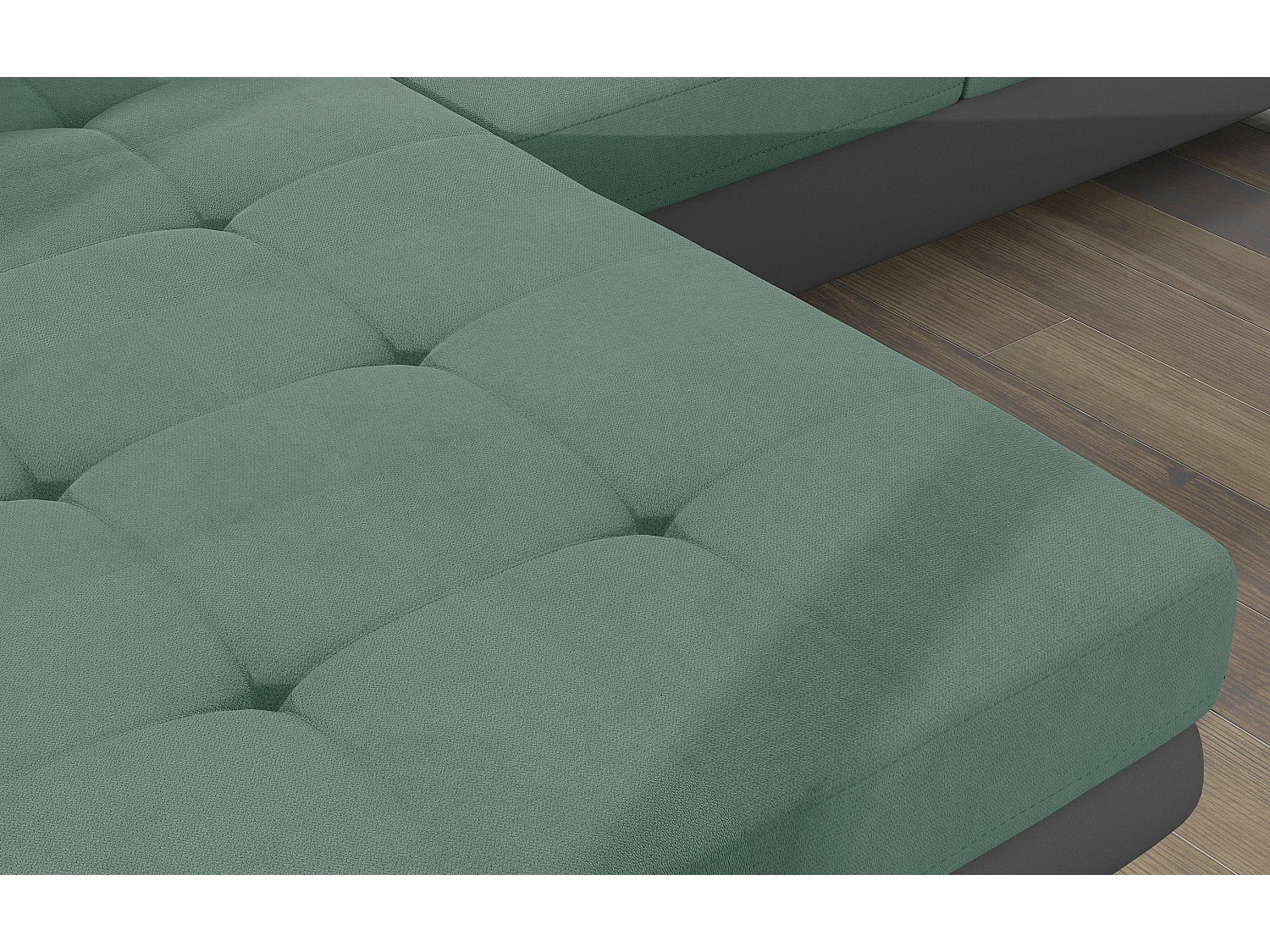 Sofá esquinero convertible KALIZO con reposacabezas regulables - Base y patas de acero cromado-99958f/Verde claro-Ángulo izquierdo