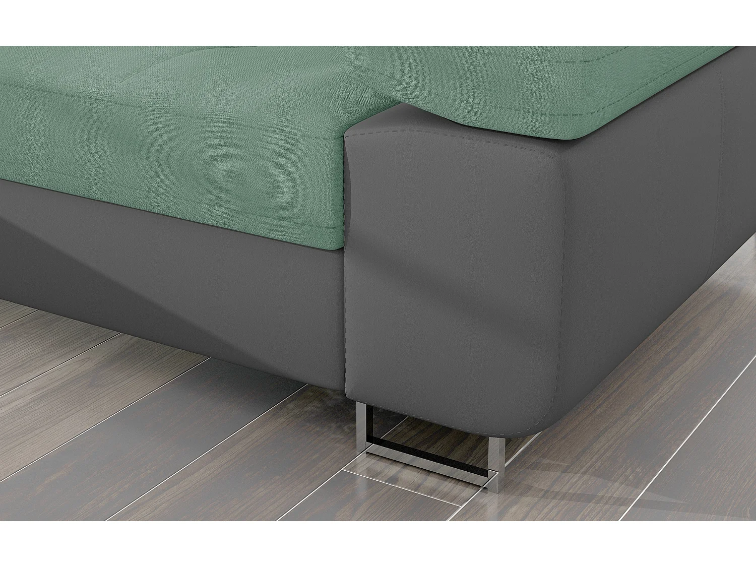 Sofá esquinero convertible KALIZO con reposacabezas regulables - Base y patas de acero cromado-99958f/Verde claro-Ángulo izquierdo