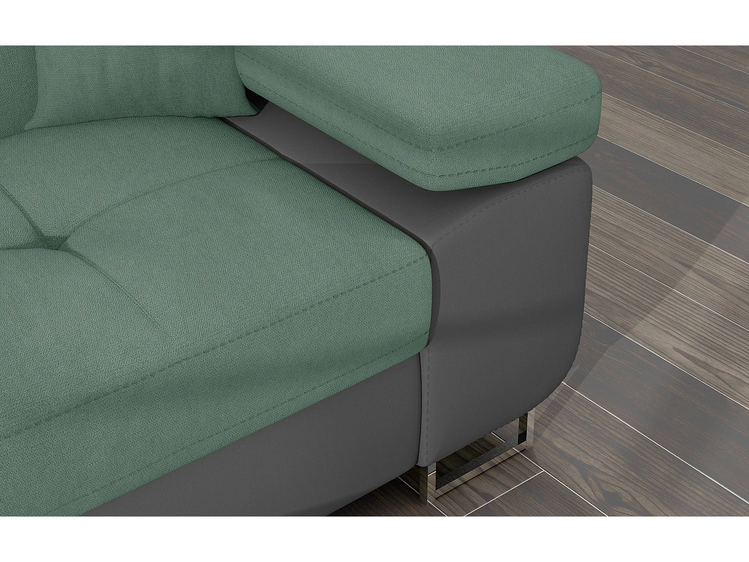 Sofá esquinero convertible KALIZO con reposacabezas regulables - Base y patas de acero cromado-99958f/Verde claro-Ángulo izquierdo