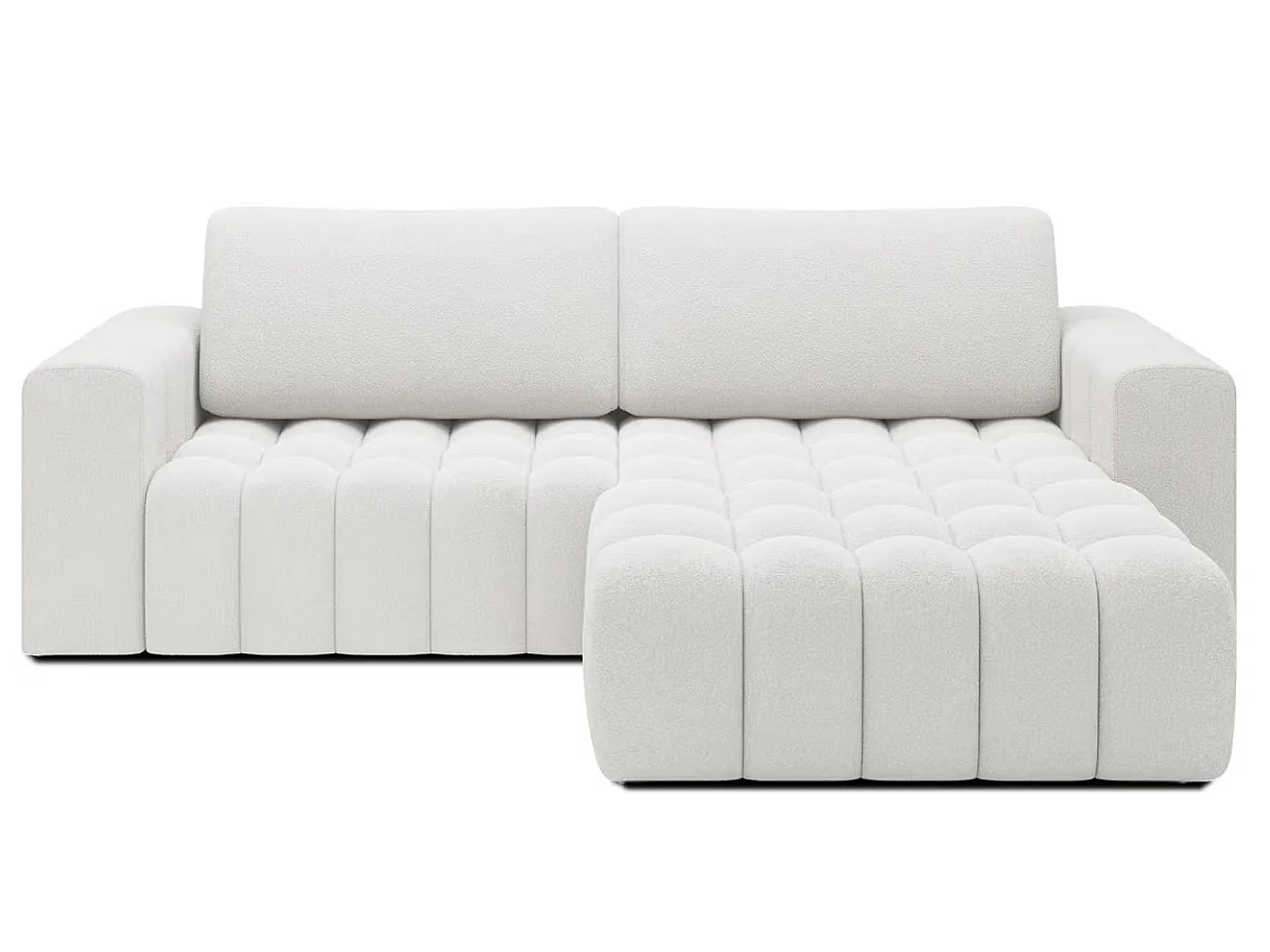Canapé d’angle convertible BOZEN en tissu bouclette capitonné avec coffre – 250cm-Blanc-angle droit
