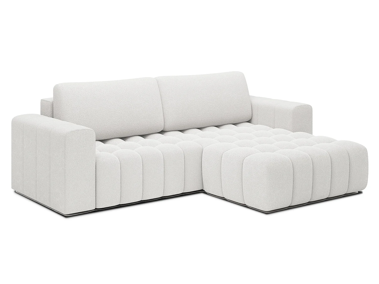 Canapé d’angle convertible BOZEN en tissu bouclette capitonné avec coffre – 250cm-Blanc-angle droit