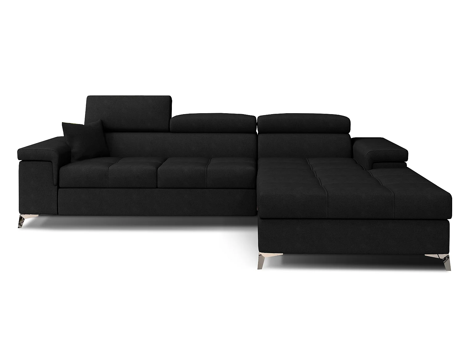 Canapé d’angle convertible RIKARO en velours avec coffre et têtières réglables – 281cm-Noir-angle droit