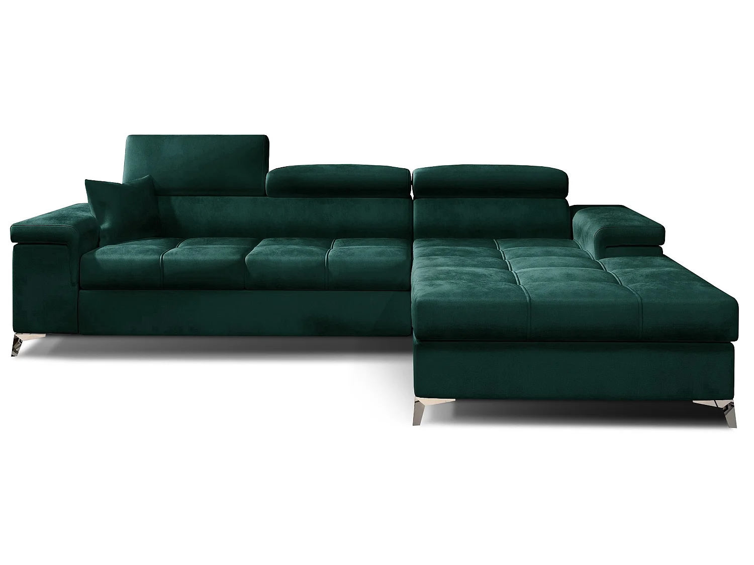 Canapé d’angle convertible RIKARO en velours avec coffre et têtières réglables – 281cm-Noir-angle droit