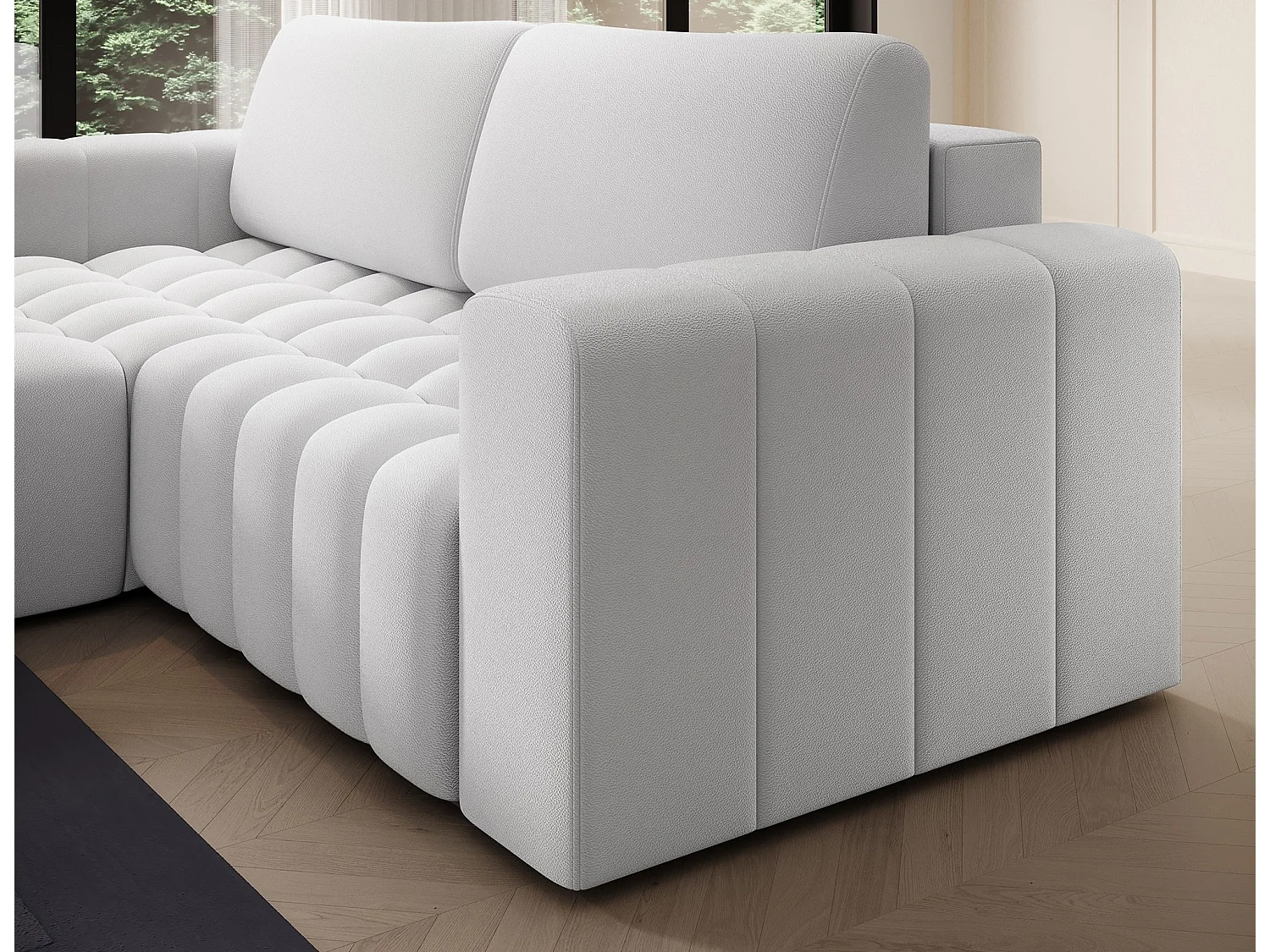Canapé d’angle convertible BOZEN en velours capitonné avec coffre – 250cm-Gris souris-angle gauche