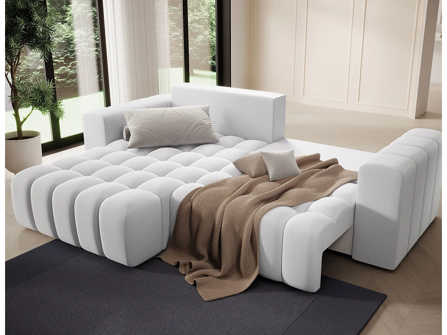 Canapé d’angle convertible BOZEN en velours capitonné avec coffre – 250cm-Gris souris-angle gauche