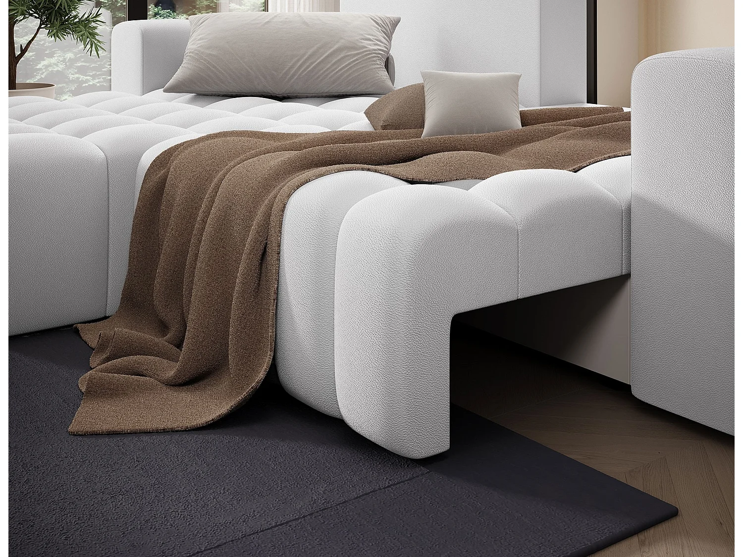 Canapé d’angle convertible BOZEN en velours capitonné avec coffre – 250cm-Gris souris-angle gauche