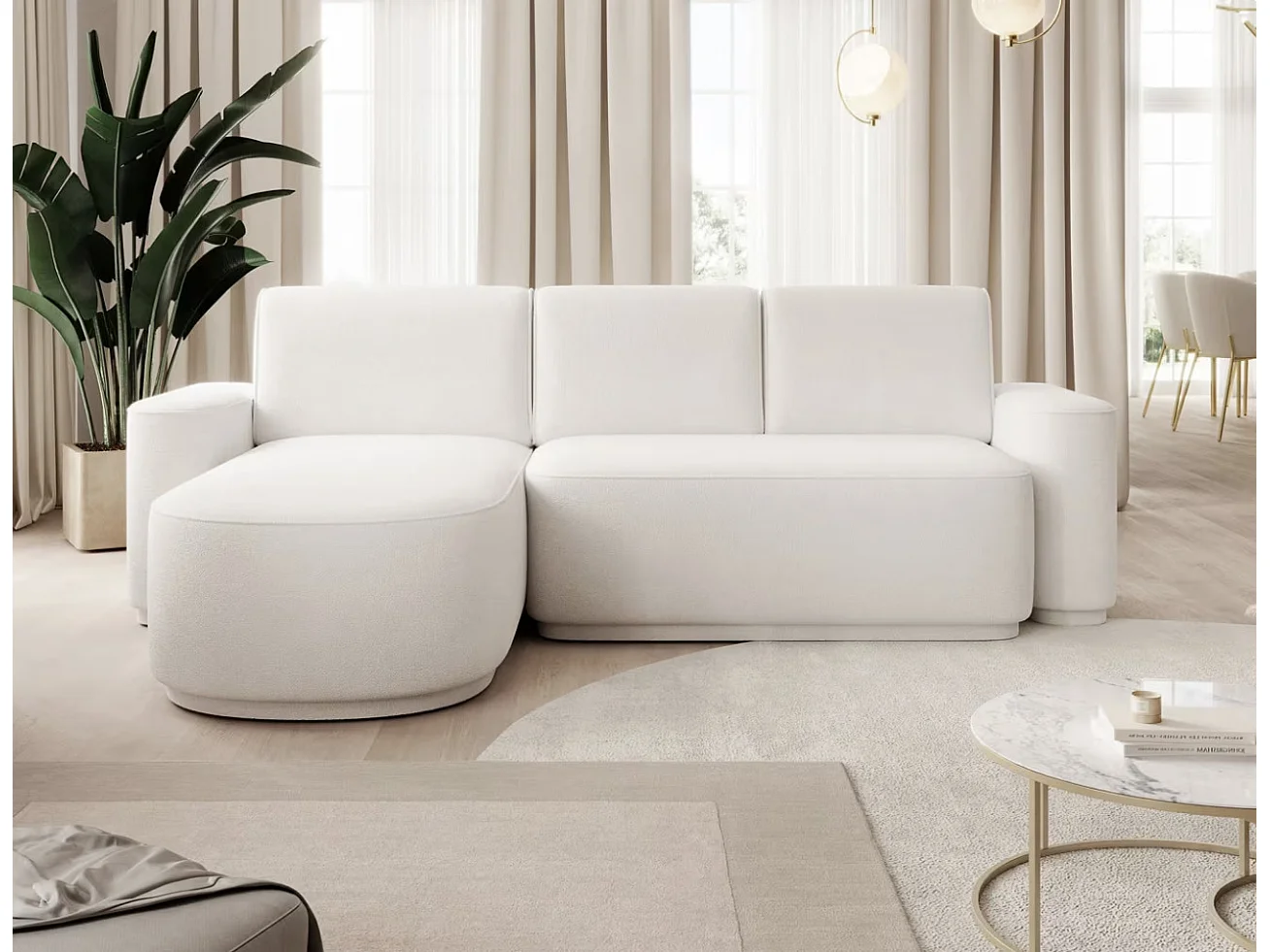 Canapé d’angle convertible tissu ARTUMO – Confort et élégance-Blanc-angle gauche