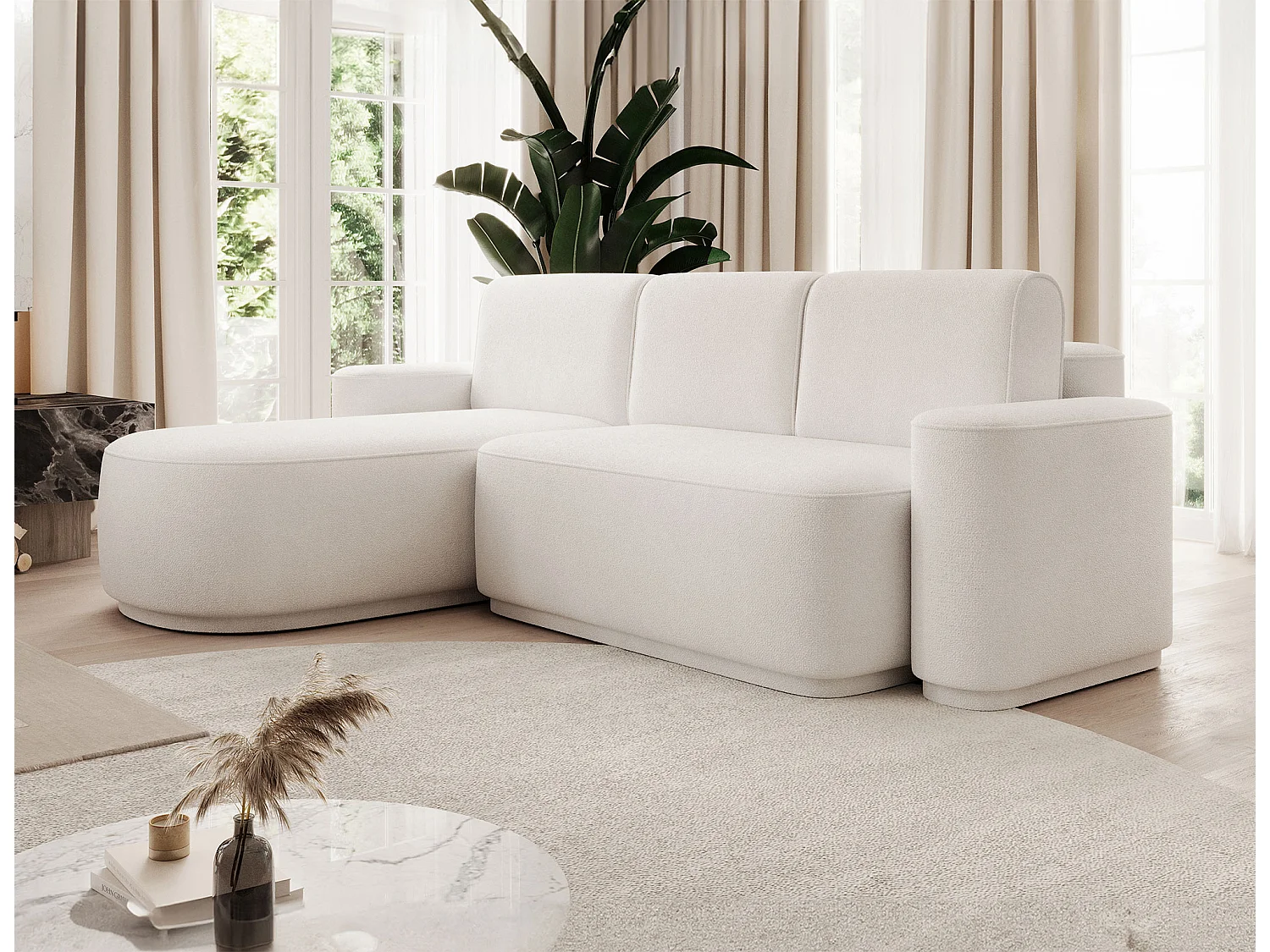 Canapé d’angle convertible tissu ARTUMO – Confort et élégance-Blanc-angle gauche
