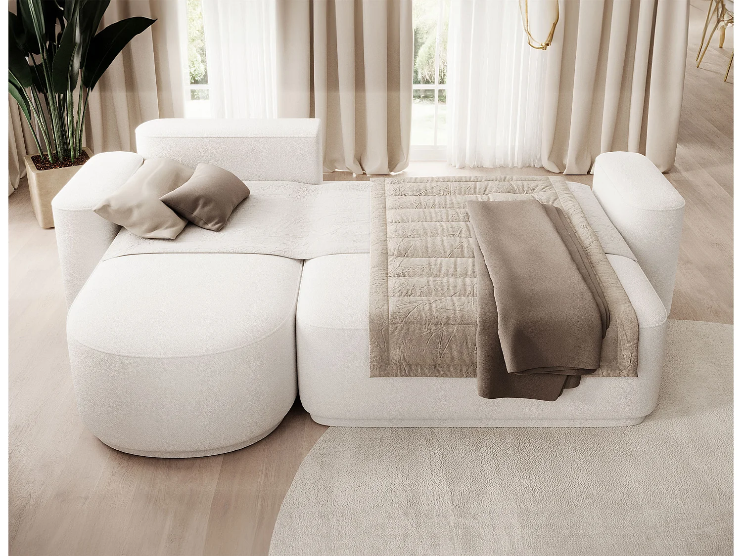 Canapé d’angle convertible tissu ARTUMO – Confort et élégance-Blanc-angle gauche