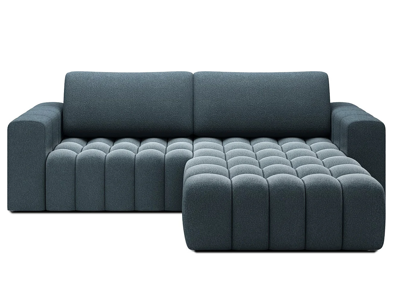 Sofá esquinero Bozen – Elegancia, confort tejido acolchado-Azul pato-Ángulos rectos