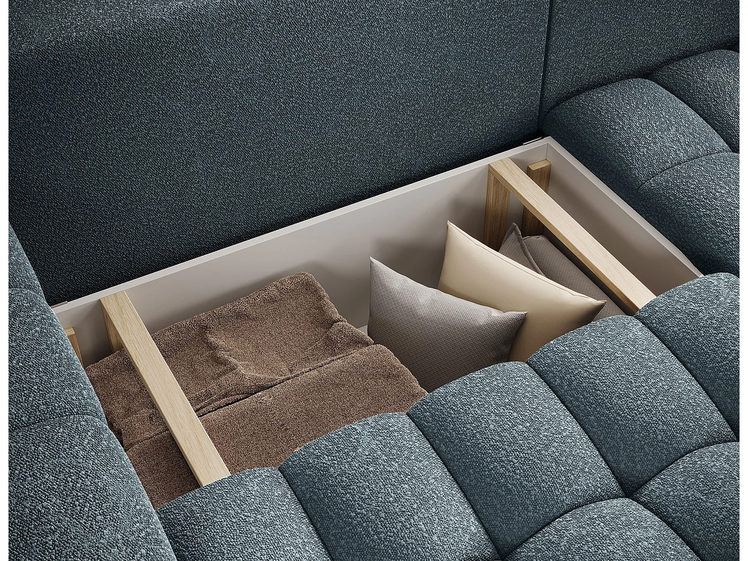Sofá esquinero Bozen – Elegancia, confort tejido acolchado-Azul pato-Ángulos rectos