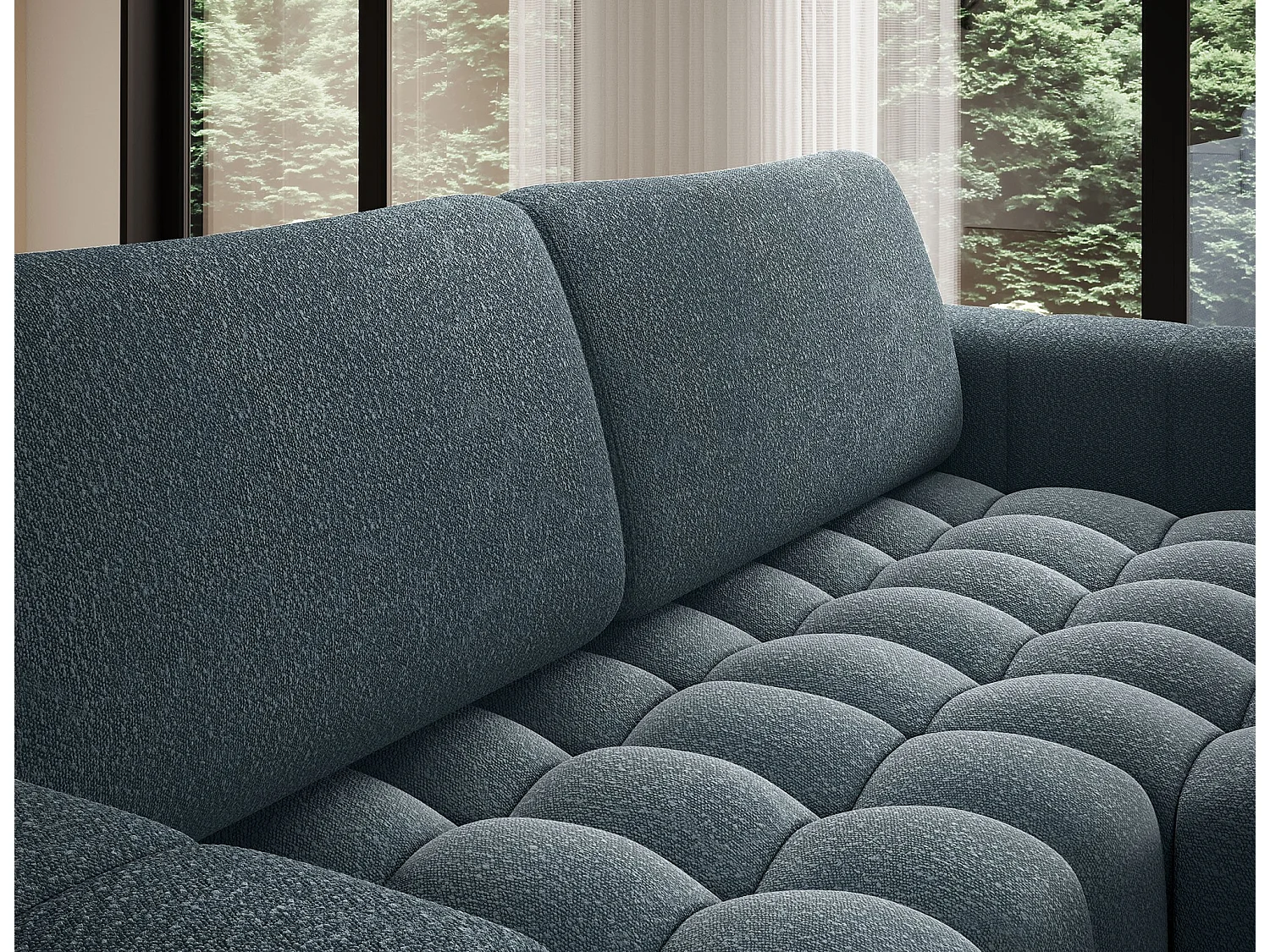Sofá esquinero Bozen – Elegancia, confort tejido acolchado-Azul pato-Ángulos rectos