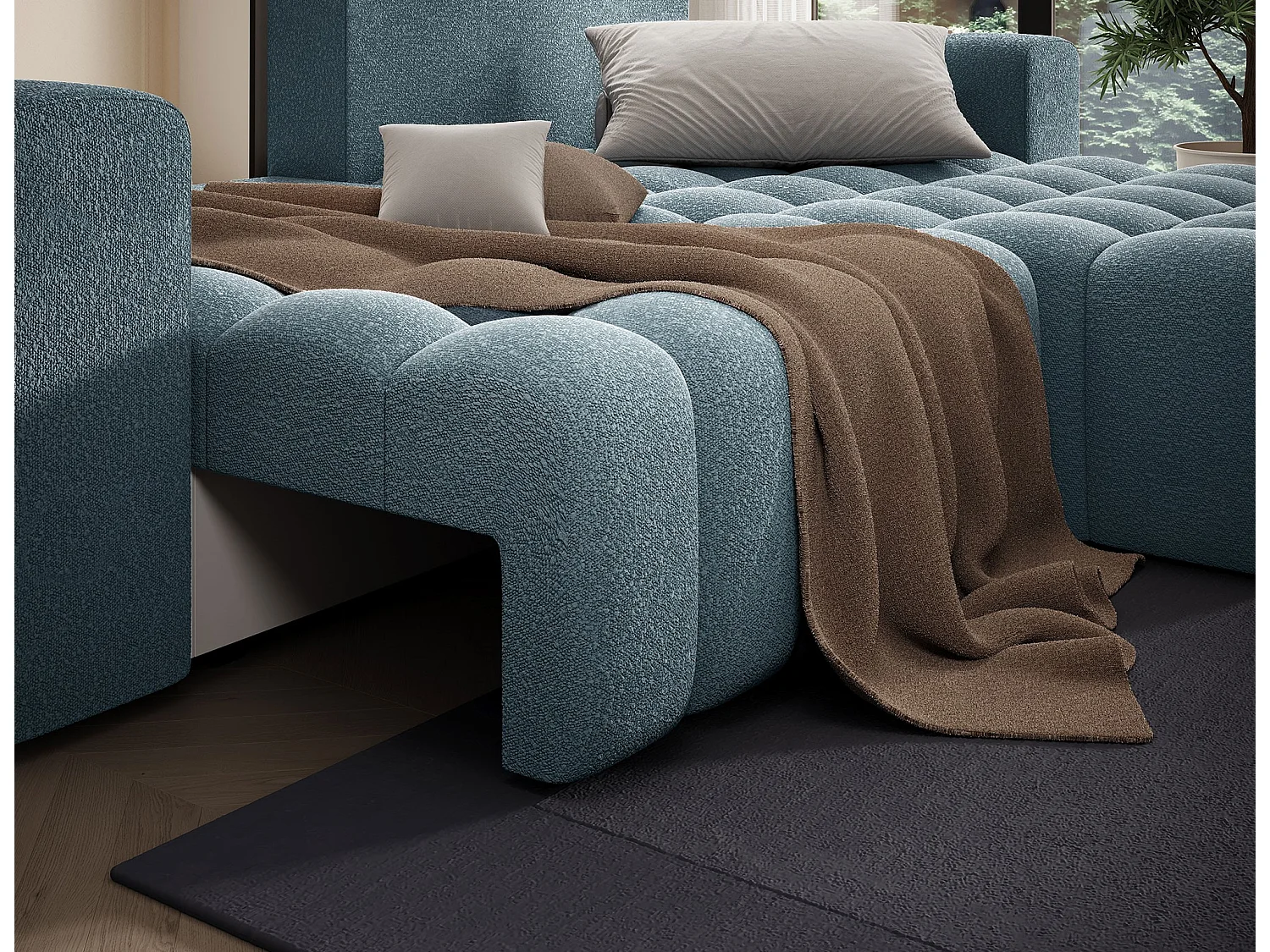 Sofá esquinero Bozen – Elegancia, confort tejido acolchado-Azul pato-Ángulos rectos