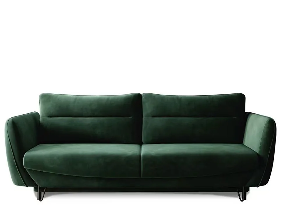Canapé droit convertible 3 places tissu ZURIK 236cm - Coffre de rangement & pieds métal noir-Vert épinard