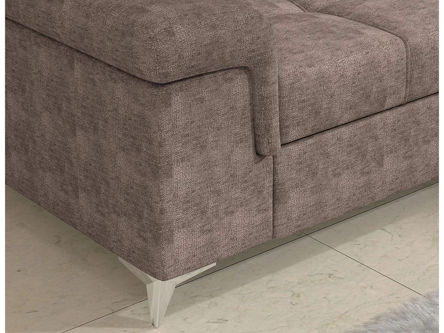 Canapé d’angle convertible MARIDO en tissu avec coffre et têtières réglables – 275cm-Marron clair-angle gauche