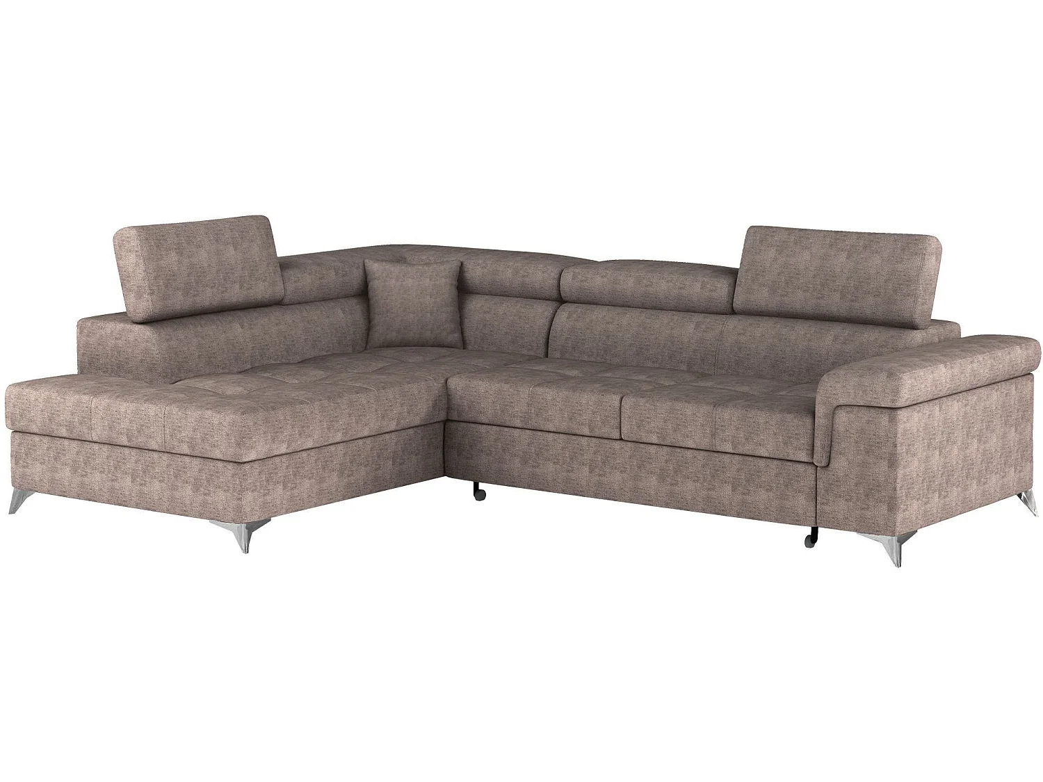 Canapé d’angle convertible MARIDO en tissu avec coffre et têtières réglables – 275cm-Marron clair-angle gauche
