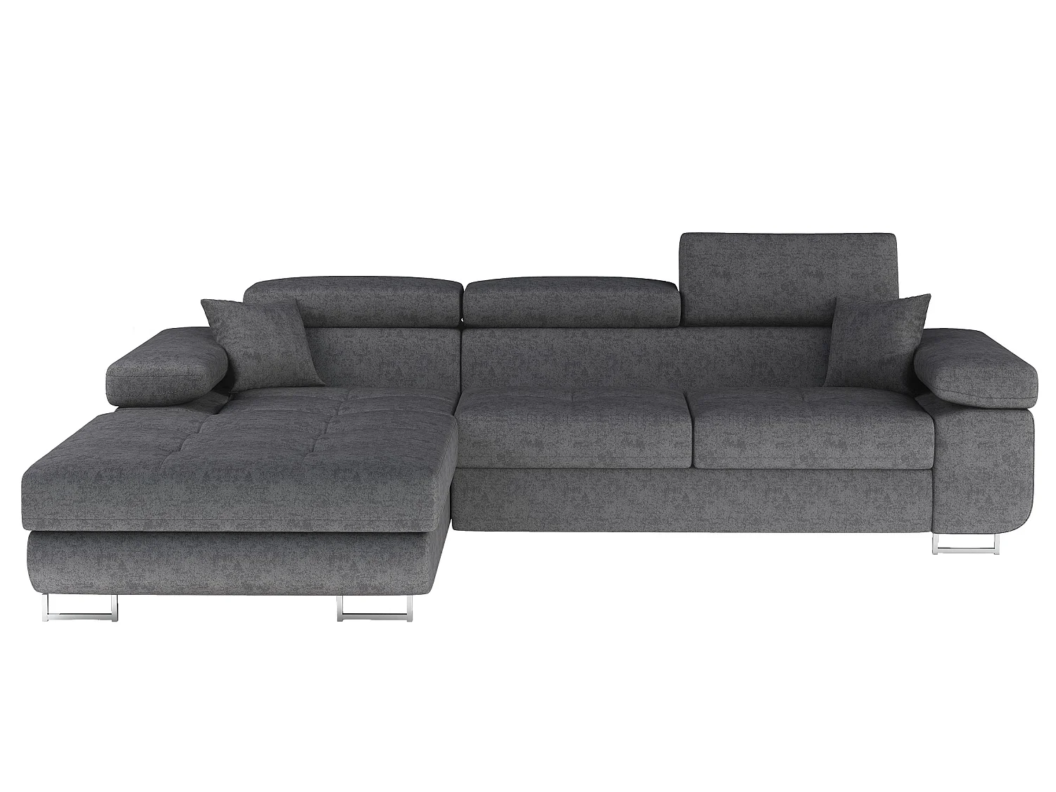 Canapé d’angle convertible KALIZO en velours avec coffre et têtières réglables – 289cm-Gris-angle gauche