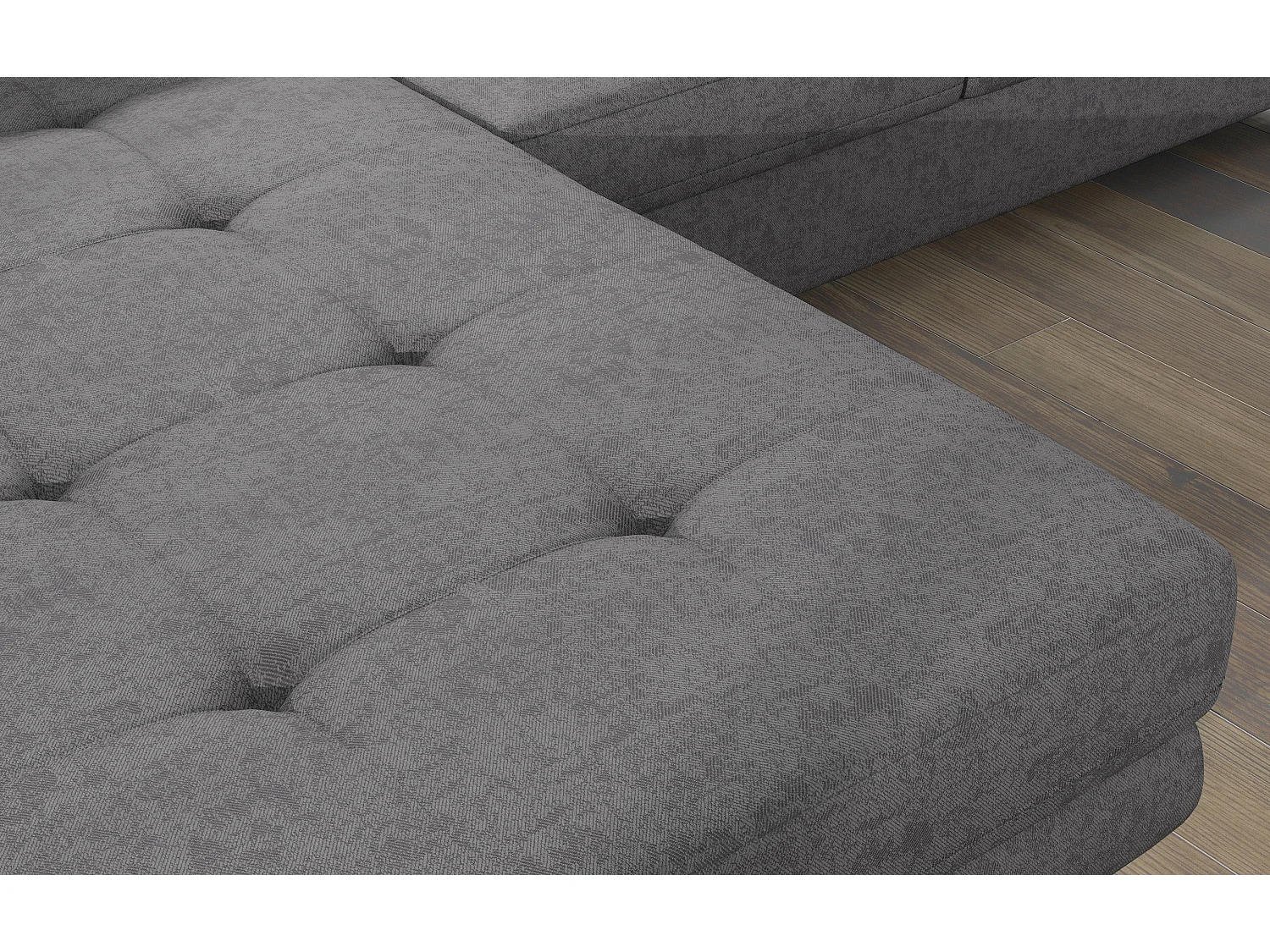 Canapé d’angle convertible KALIZO en velours avec coffre et têtières réglables – 289cm-Gris-angle gauche