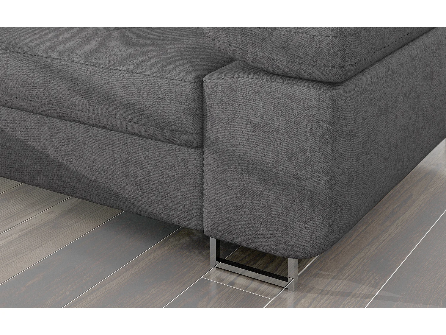 Canapé d’angle convertible KALIZO en velours avec coffre et têtières réglables – 289cm-Gris-angle gauche