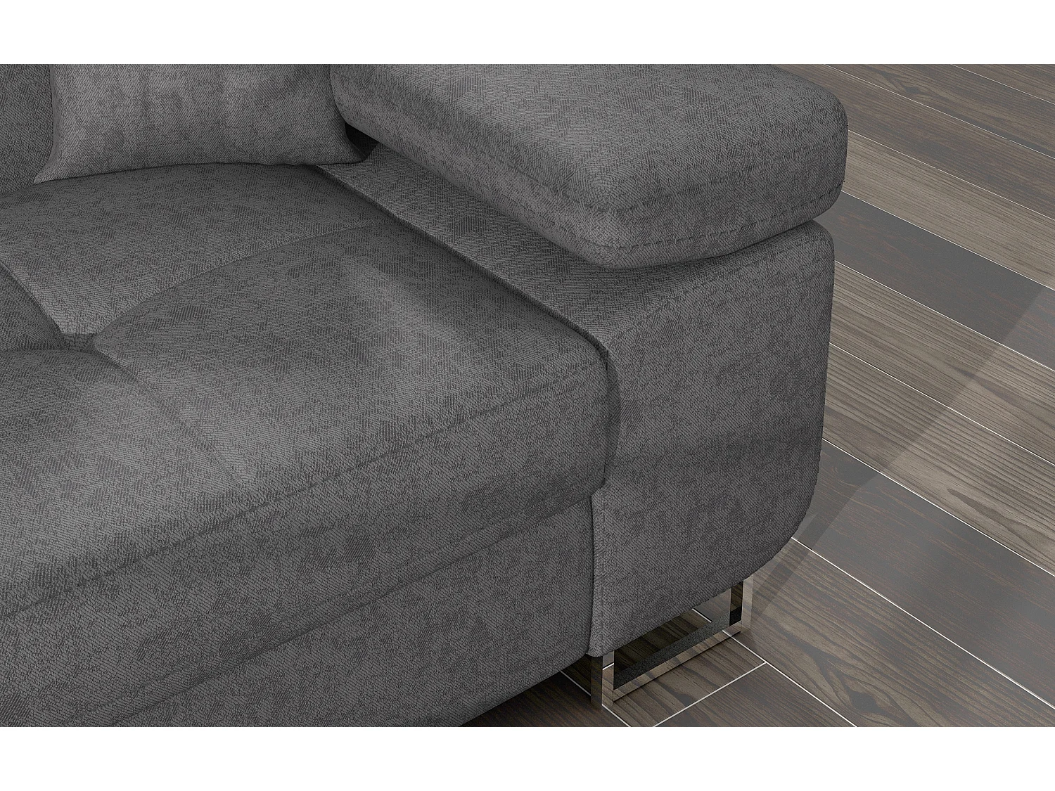Canapé d’angle convertible KALIZO en velours avec coffre et têtières réglables – 289cm-Gris-angle gauche