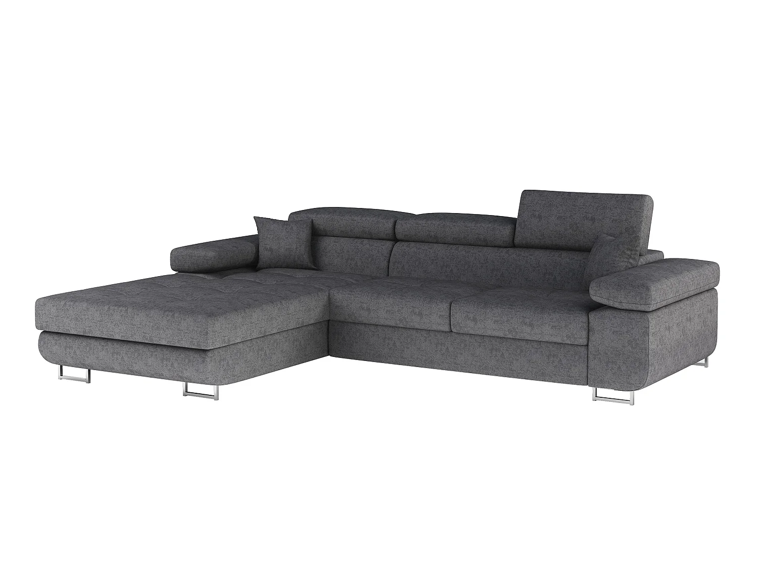 Canapé d’angle convertible KALIZO en velours avec coffre et têtières réglables – 289cm-Gris-angle gauche