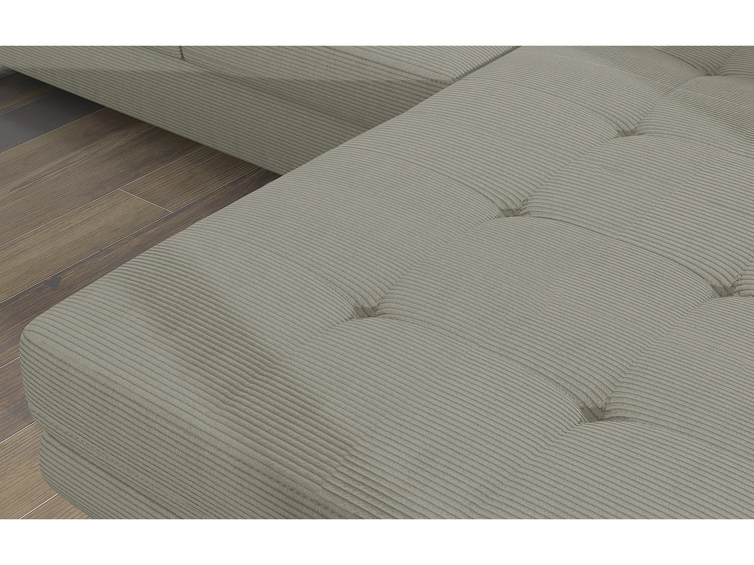 Canapé d’angle convertible KALIZO en tissu côtelé avec coffre, têtières réglables et pieds en acier chromé – 289cm-Beige-angle droit