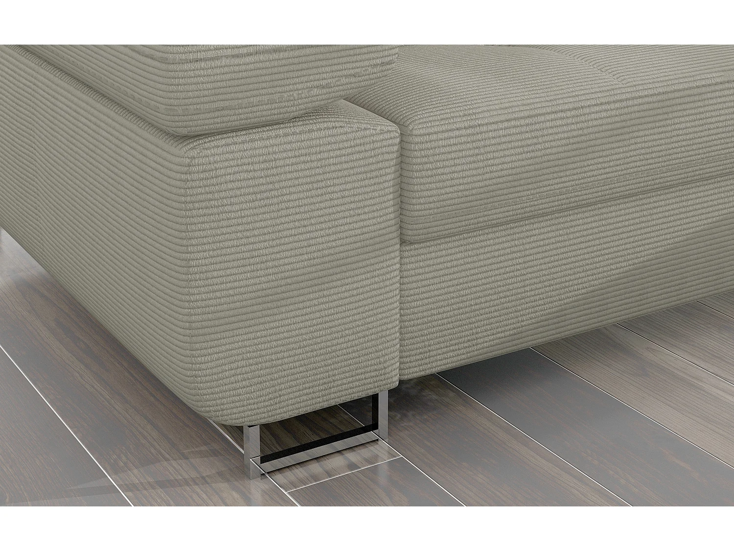 Canapé d’angle convertible KALIZO en tissu côtelé avec coffre, têtières réglables et pieds en acier chromé – 289cm-Beige-angle droit