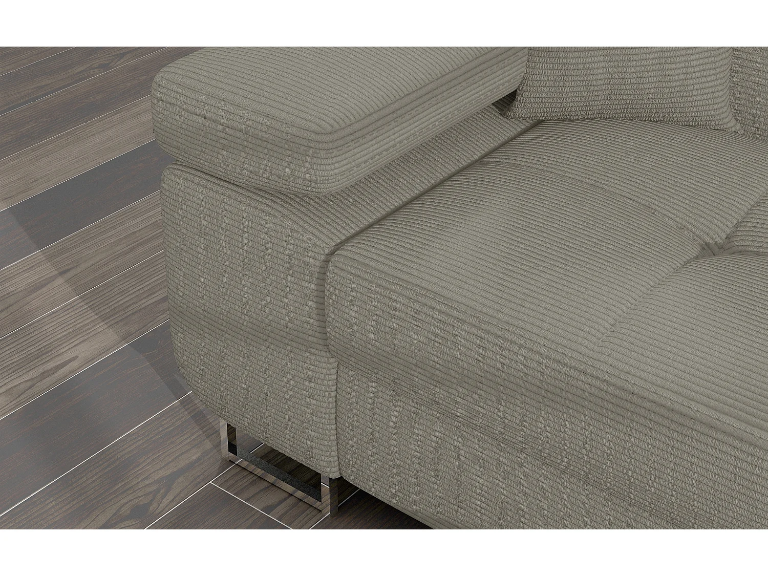 Canapé d’angle convertible KALIZO en tissu côtelé avec coffre, têtières réglables et pieds en acier chromé – 289cm-Beige-angle droit