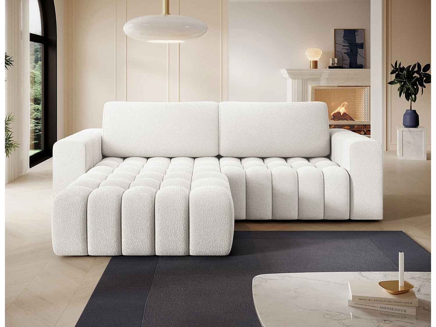 Sofá esquinero Bozen – Elegancia, confort tejido acolchado-Blanco-Ángulo izquierdo
