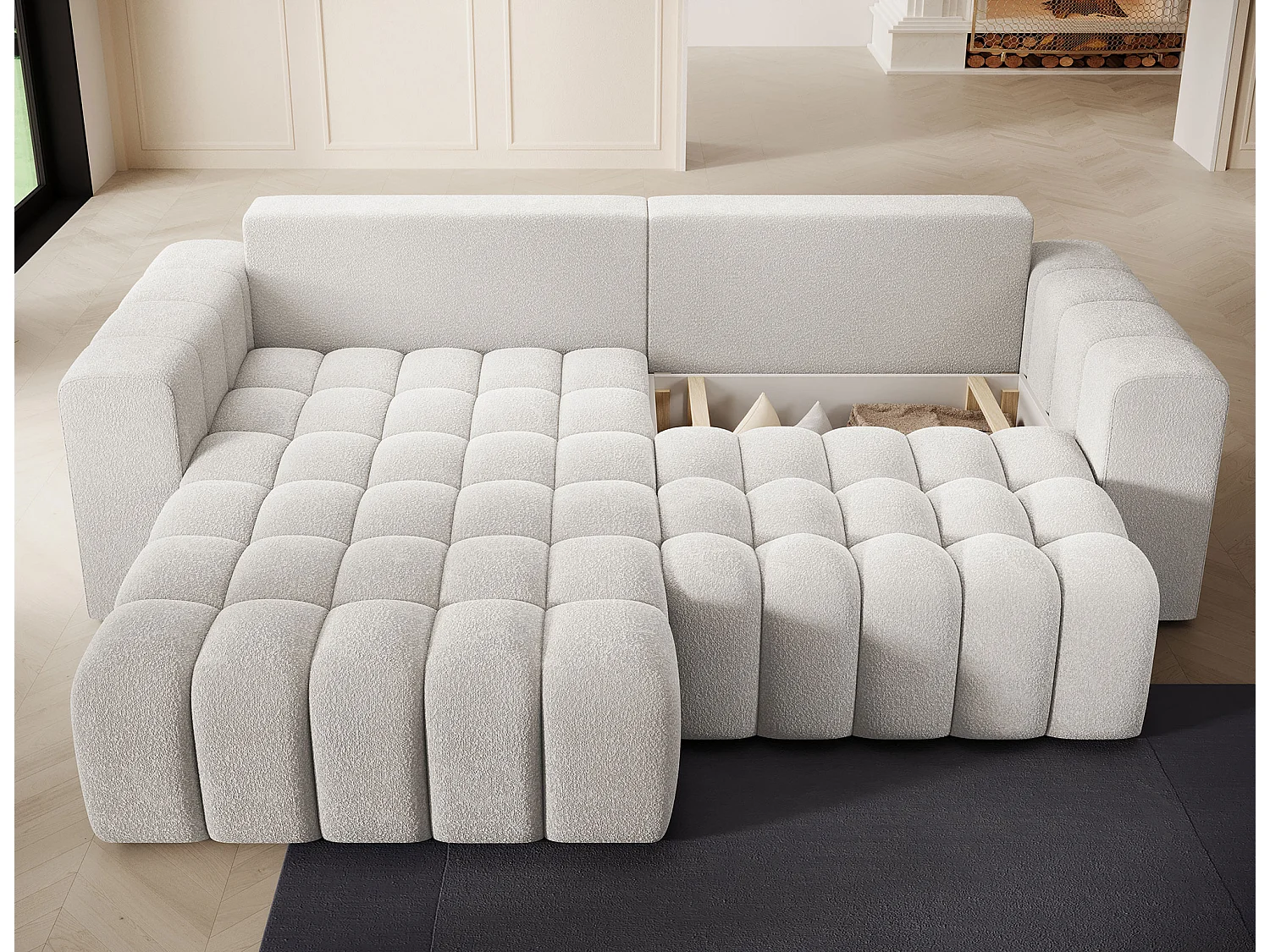 Sofá esquinero Bozen – Elegancia, confort tejido acolchado-Blanco-Ángulo izquierdo