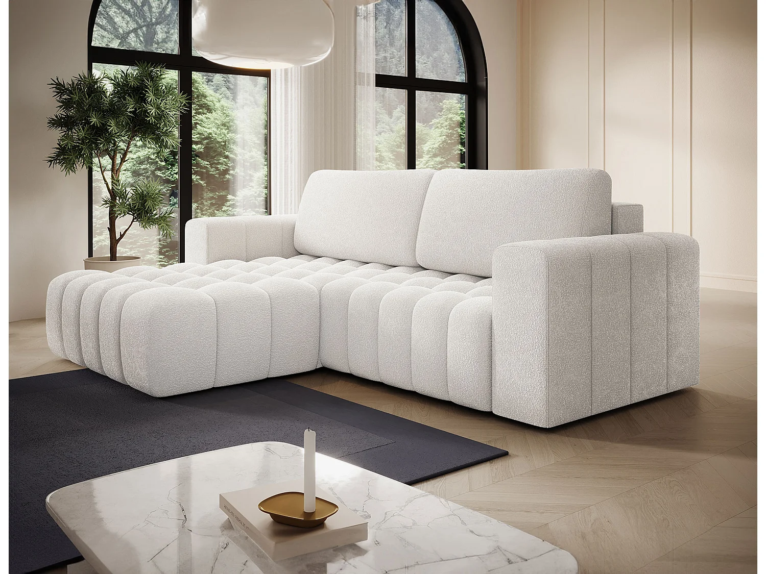 Sofá esquinero Bozen – Elegancia, confort tejido acolchado-Blanco-Ángulo izquierdo