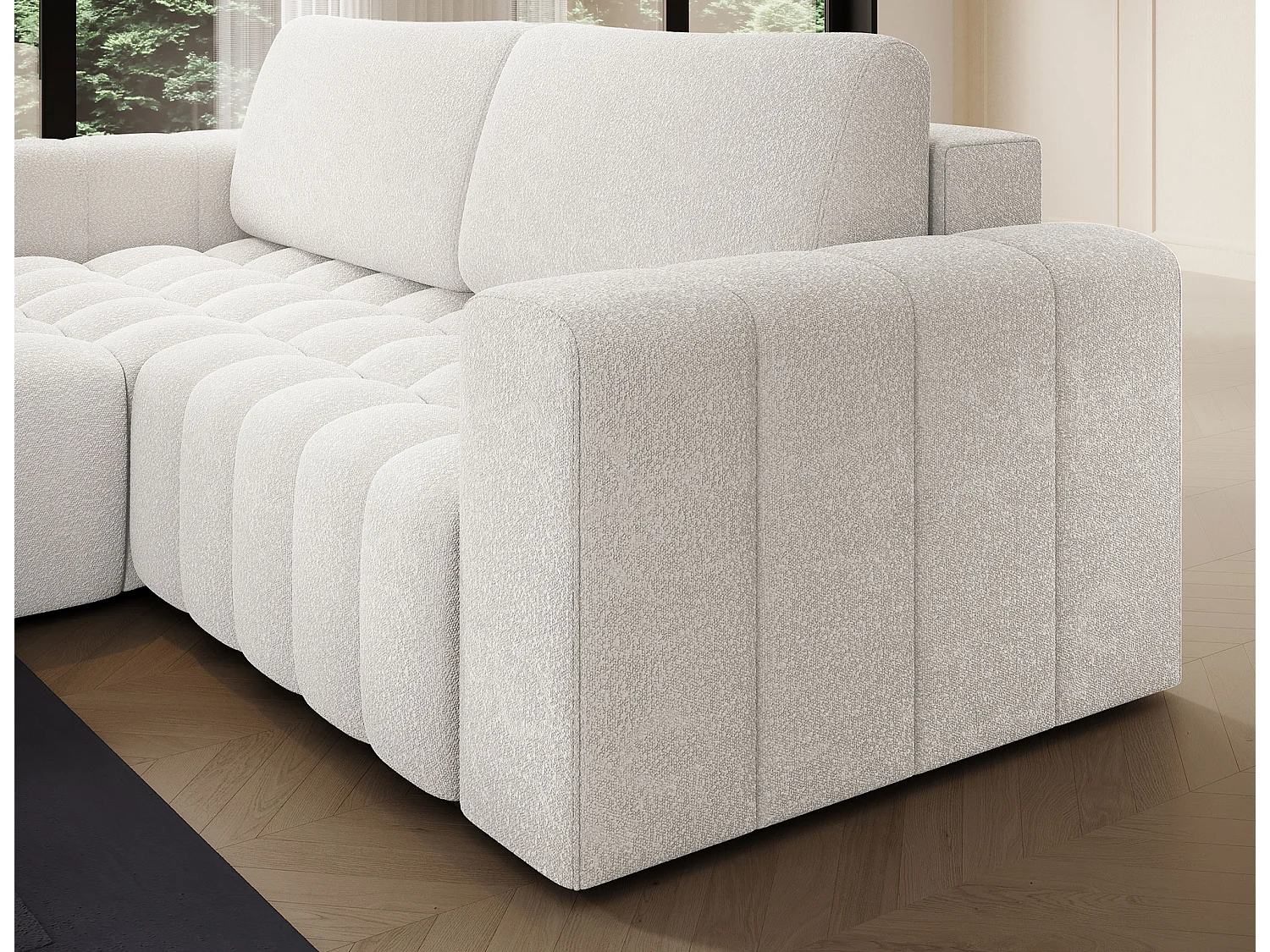 Sofá esquinero Bozen – Elegancia, confort tejido acolchado-Blanco-Ángulo izquierdo