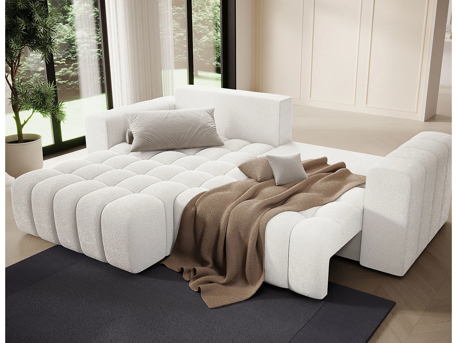 Sofá esquinero Bozen – Elegancia, confort tejido acolchado-Blanco-Ángulo izquierdo