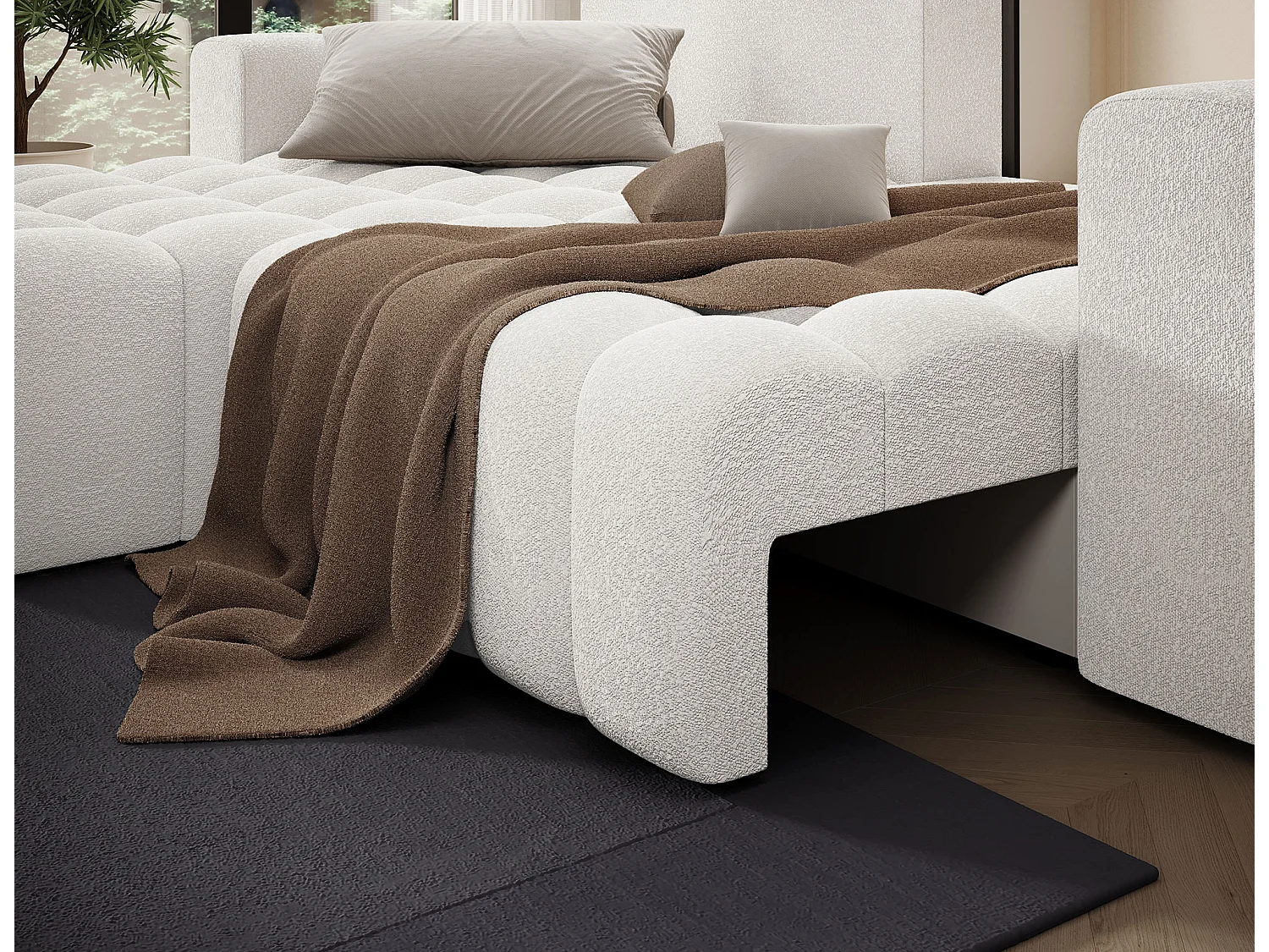 Sofá esquinero Bozen – Elegancia, confort tejido acolchado-Blanco-Ángulo izquierdo