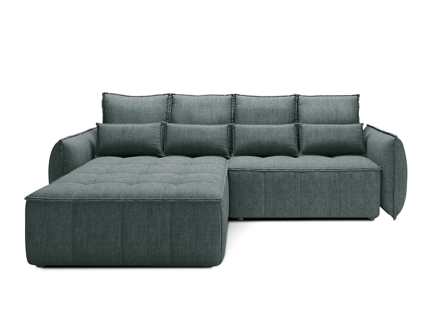 Canapé d’angle convertible 4 places KAMPUS en tissu effet cuir avec coffre de rangement – 265cm-Vert sapin-angle gauche