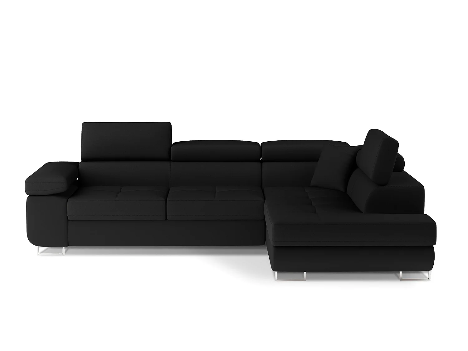 Sofá esquinero convertible en símil piel y tela reposacabezas elevables - Colección Marka-Negro/Negro-Ángulos rectos