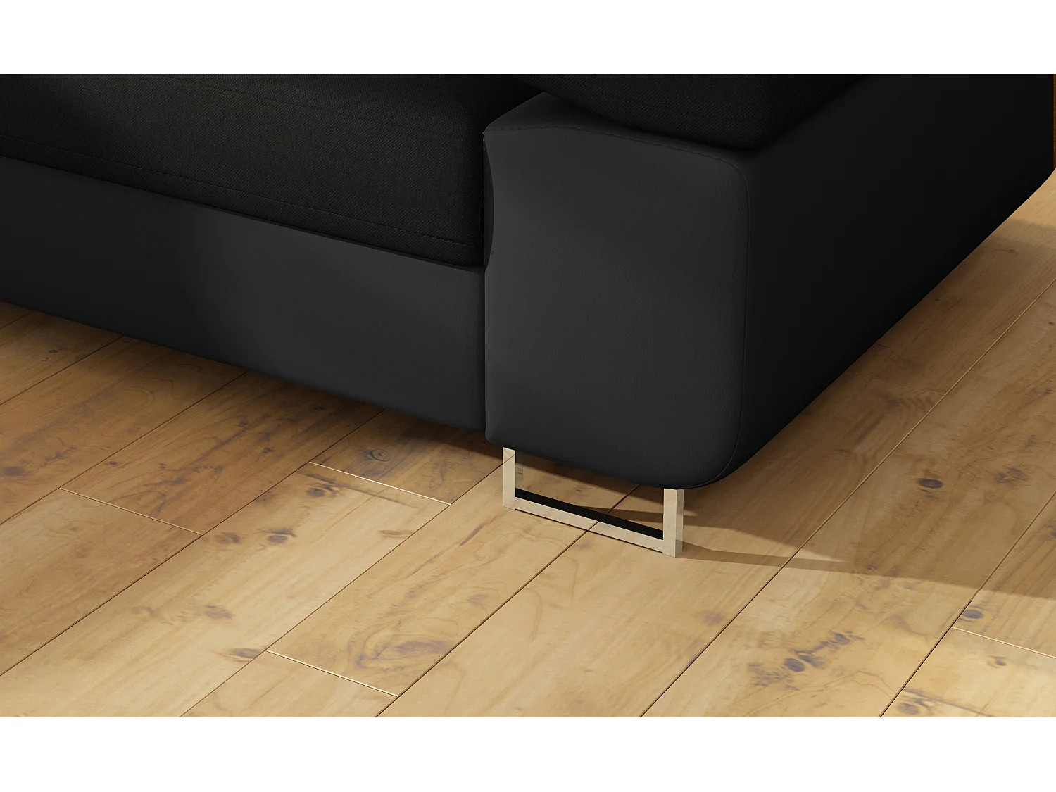 Sofá esquinero convertible en símil piel y tela reposacabezas elevables - Colección Marka-Negro/Negro-Ángulos rectos