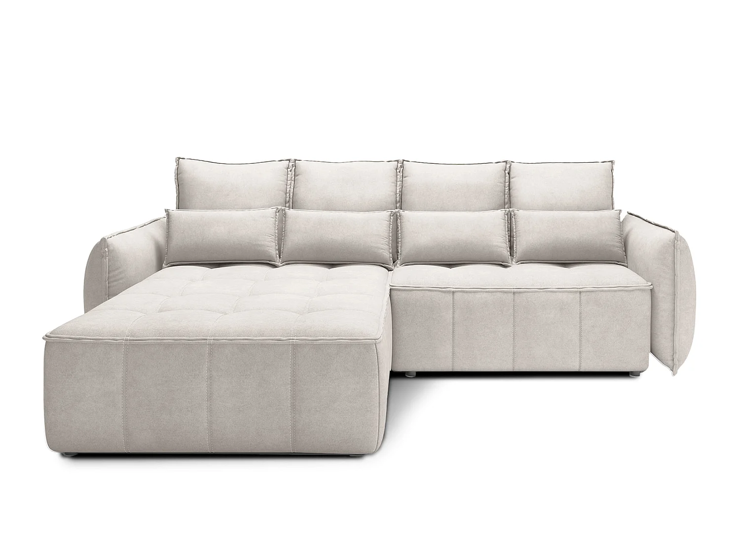 Canapé d’angle convertible 4 places KAMPUS en tissu effet cuir avec coffre de rangement – 265cm-Beige clair-angle gauche